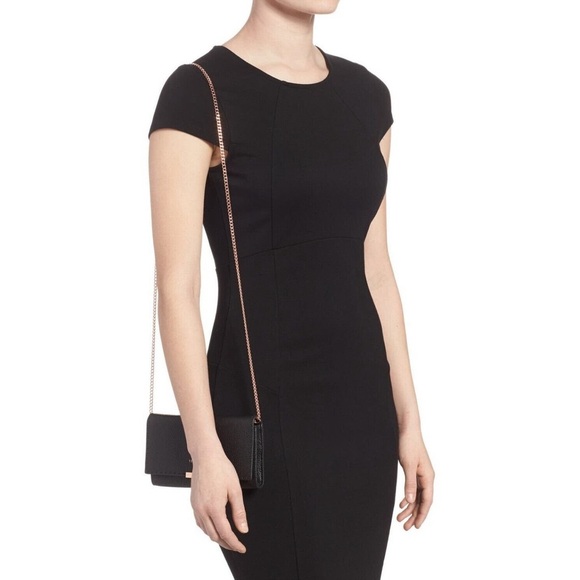 NWOT Ted Baker Janet Black Pebble Leather Matinée Wallet On Rose Gold Chain - Picture 2 of 15